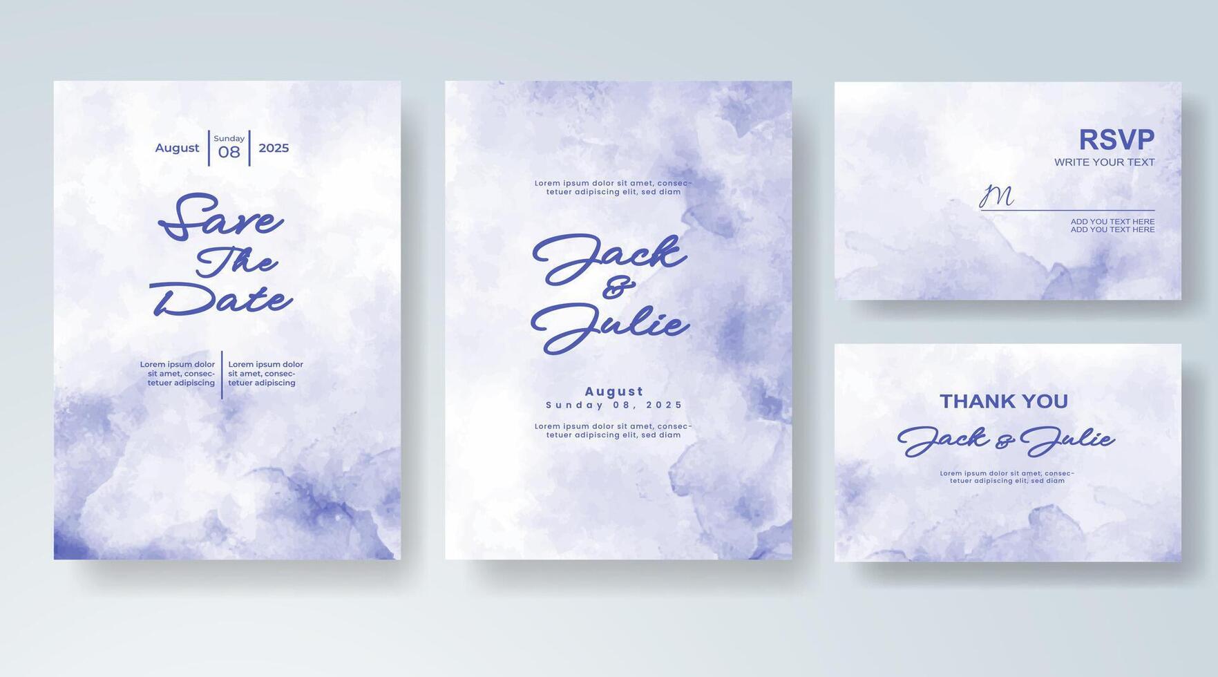 Subtle charm of watercolor in wedding card. vector