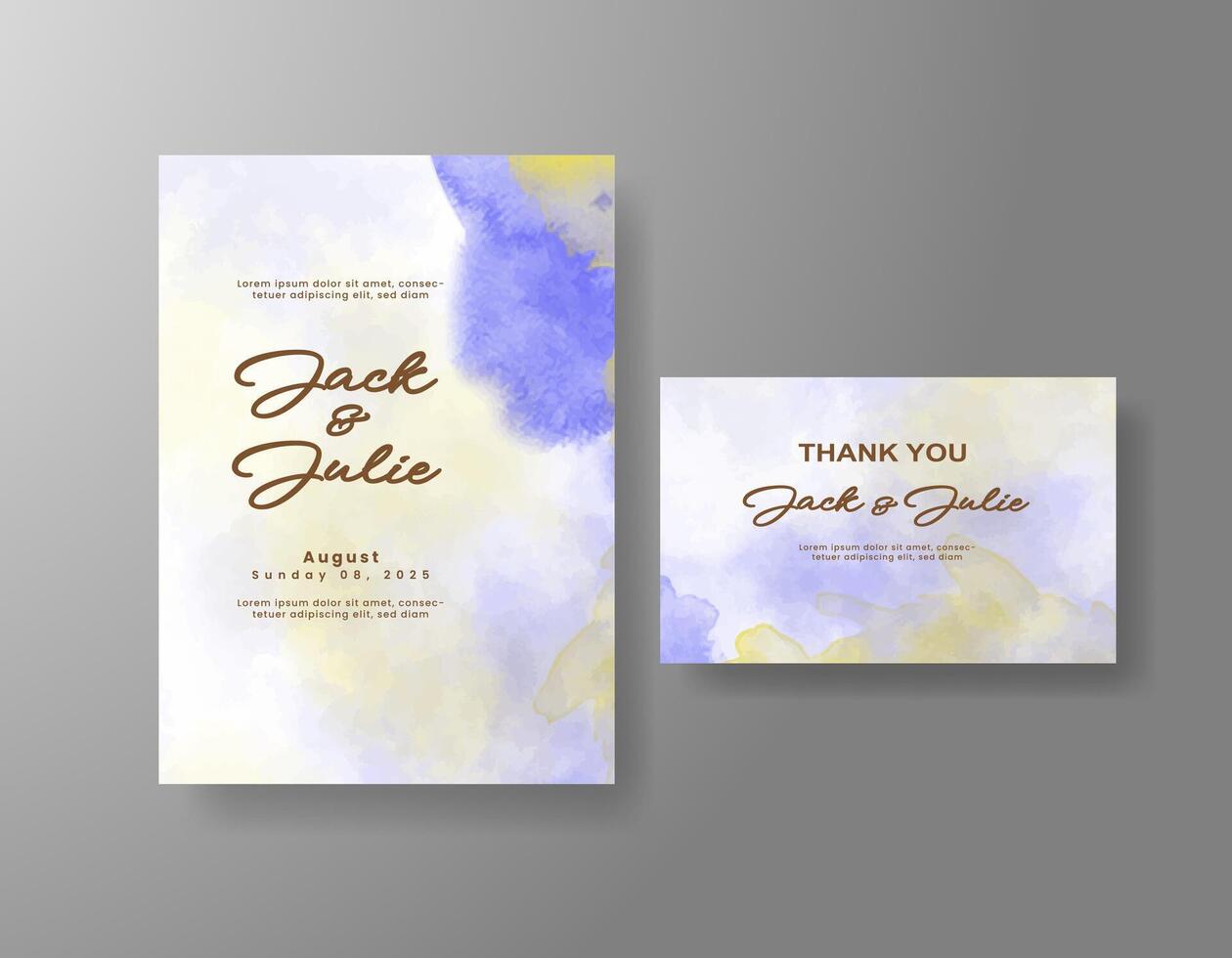 Soft color layers in watercolor wedding card. vector