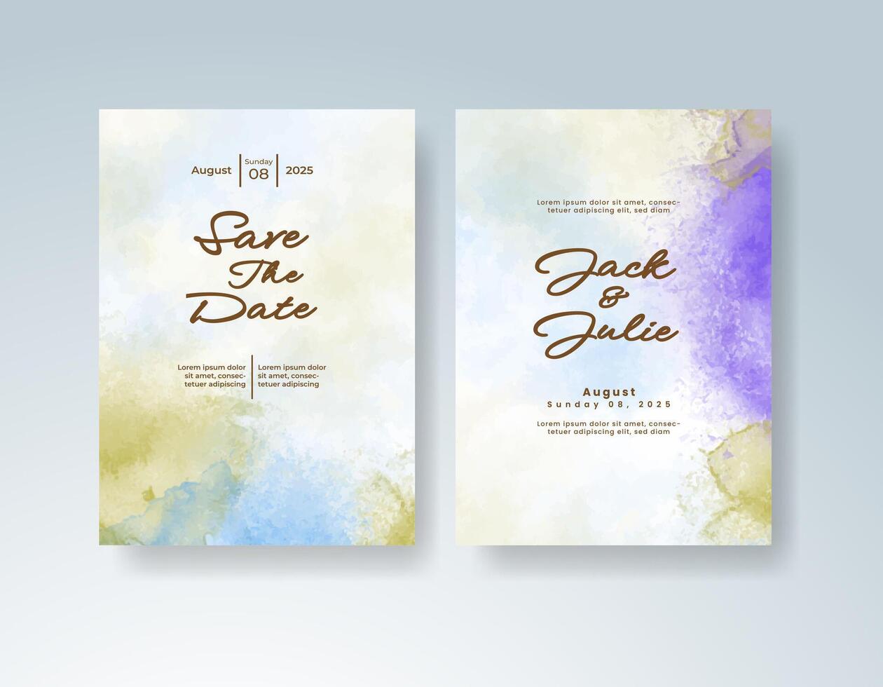 Unique wedding invitation with custom watercolor effects. vector