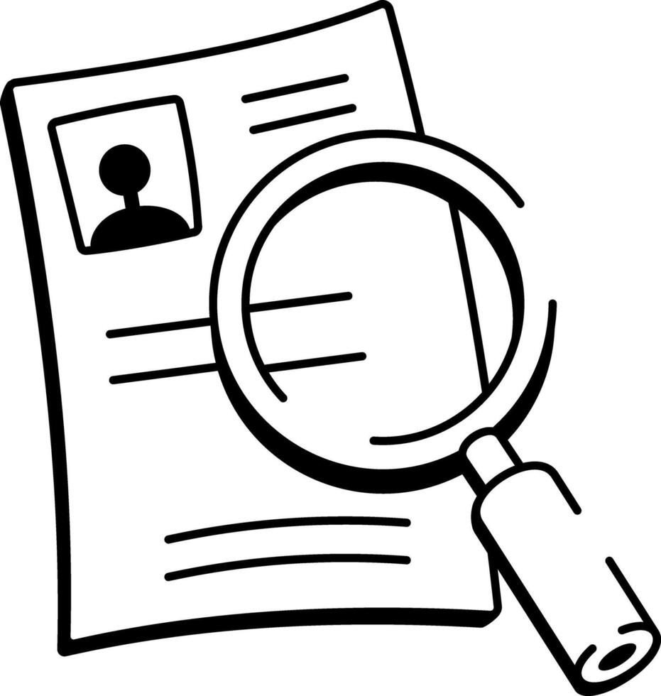 Check cv document with magnifying glass, doodle style icon vector