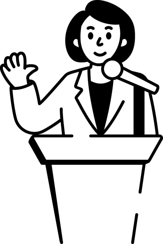 Drawing style icon showing a character giving a business speech vector