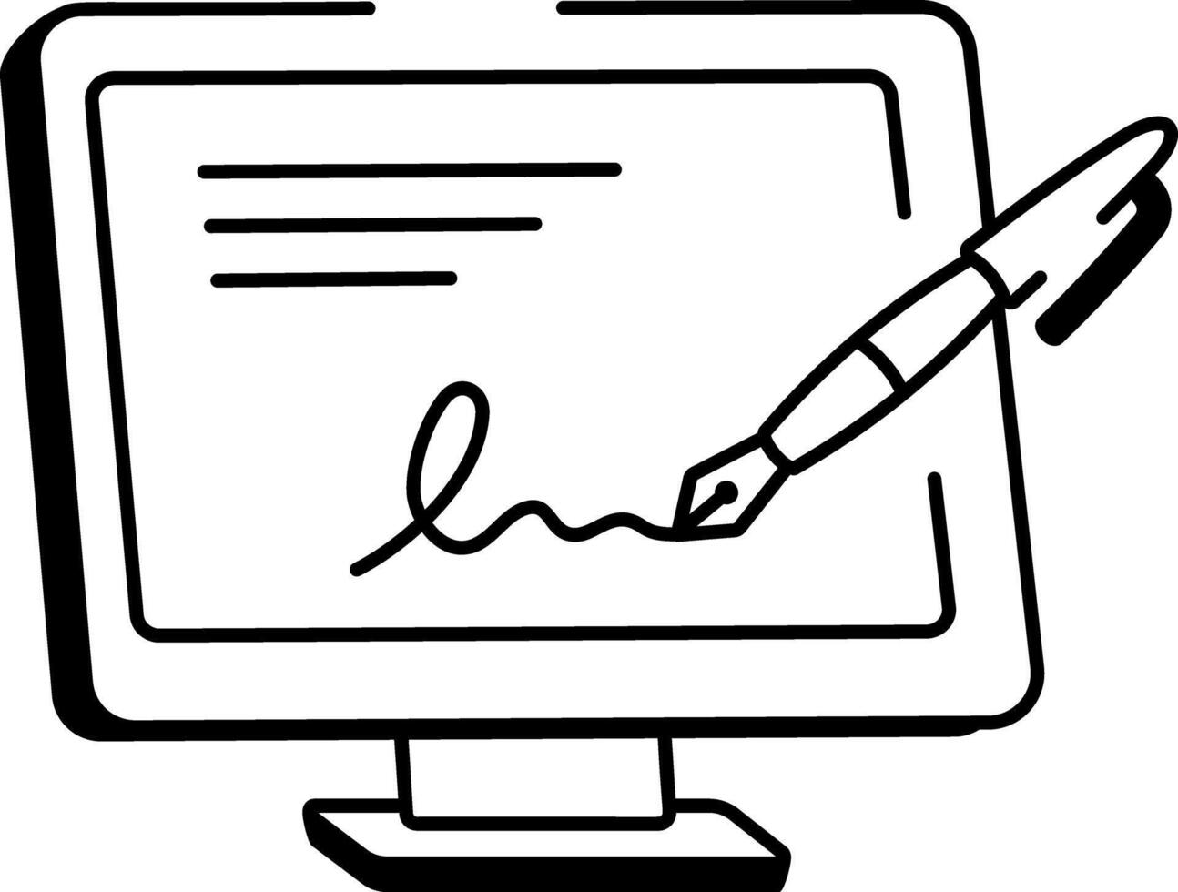 A doodle style icon showing a digital signature vector