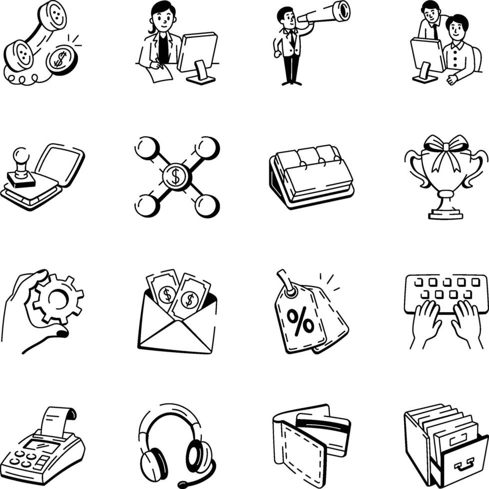 Set of Hand Drawn Corporate Business Icons vector