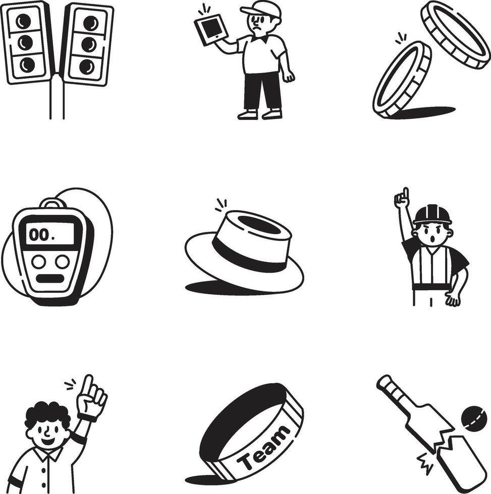 Set of Cricket Match Drawing Style Icons vector