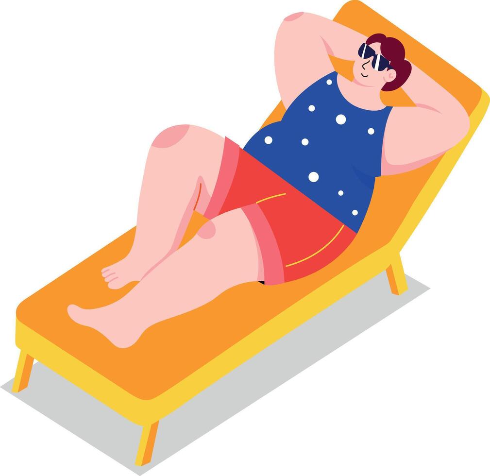 A flat style illustration showing a person sunbathing vector
