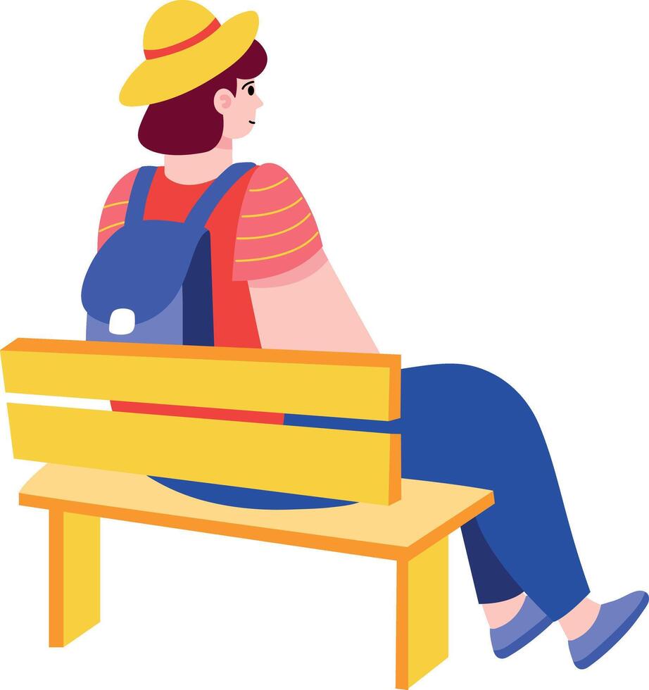 A flat style illustration showing a person resting on a bench vector