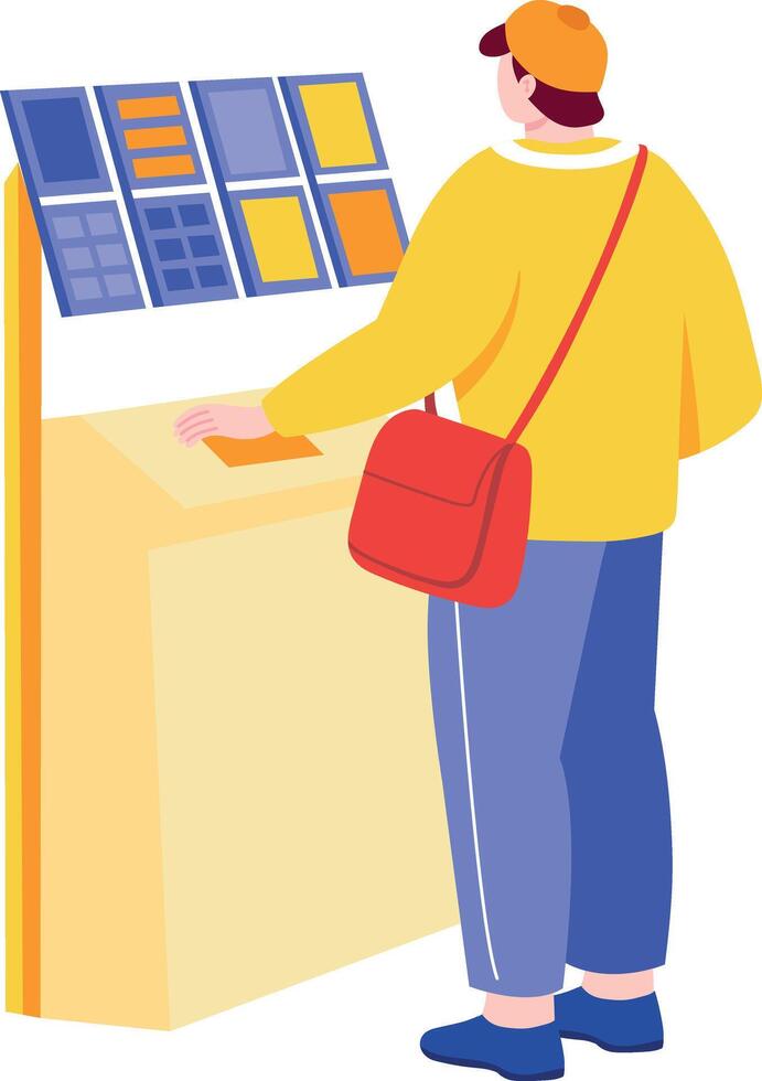 A flat style illustration showing a person buying postcards vector