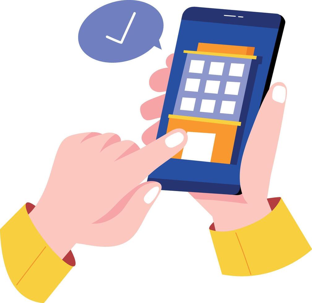 A flat style illustration showing hotel booking on mobile phone vector