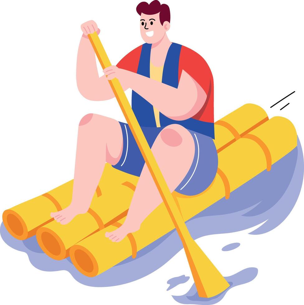 A flat style illustration showing a person doing bamboo raft vector