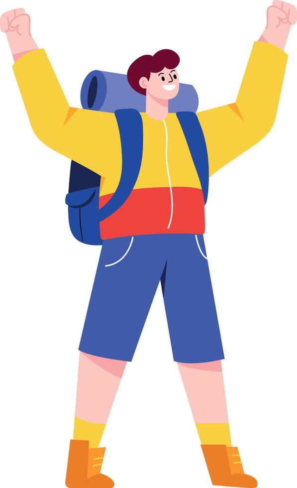 A flat style illustration showing hiker smiling vector