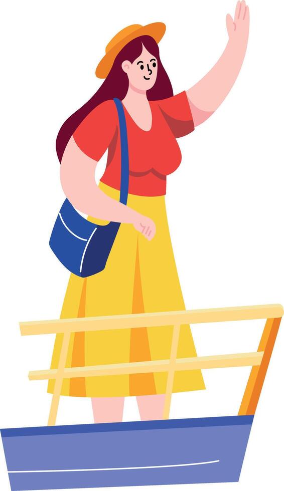 A flat style illustration showing a girl waving her hand vector