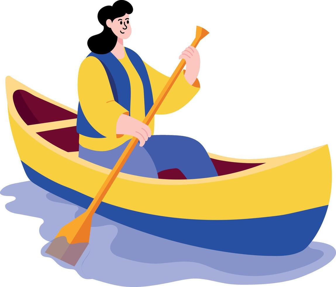 A flat style illustration showing a person paddling canoe vector