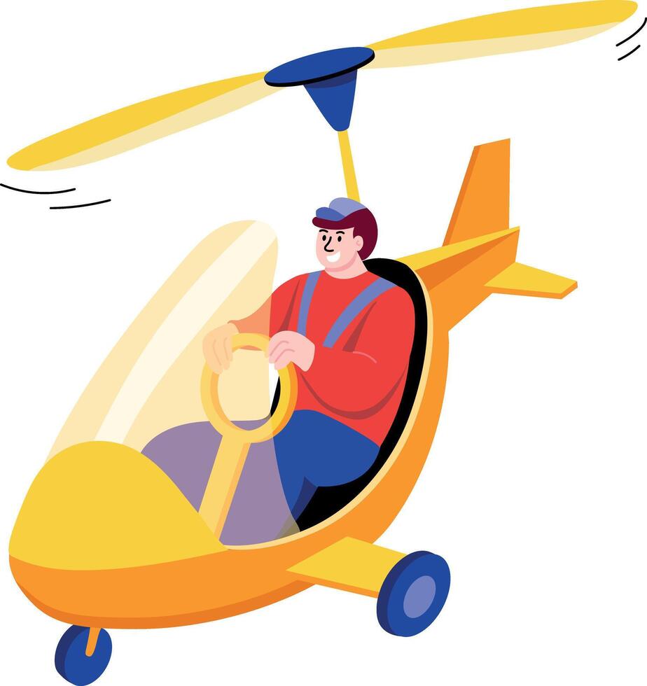 A flat style illustration showing a person flying helicopter vector