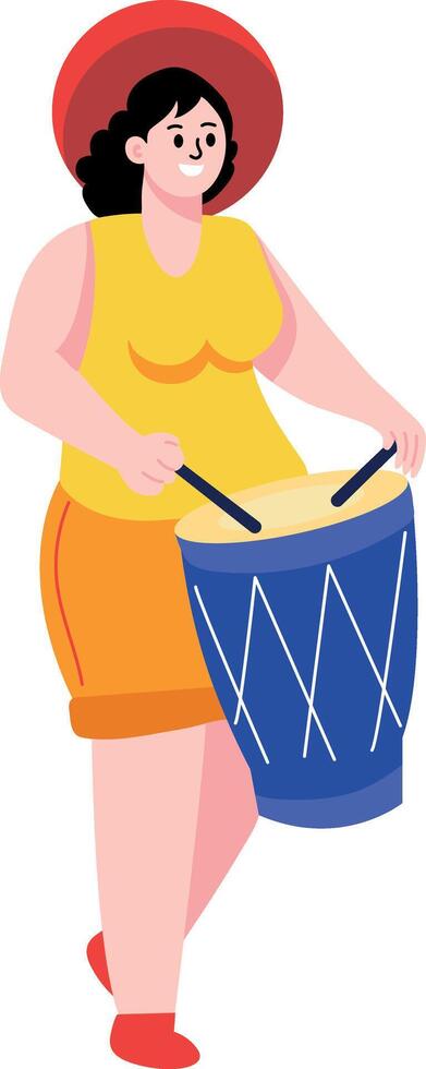 A flat style illustration showing a person playing drum vector