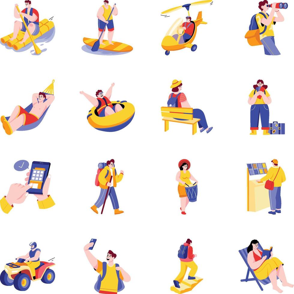 WebPack of 16 Vacation Flat Style Illustrations vector
