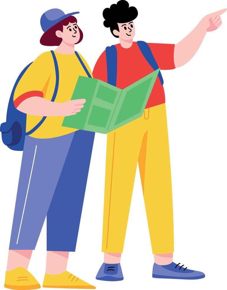 A flat style illustration showing a person guiding tourist vector