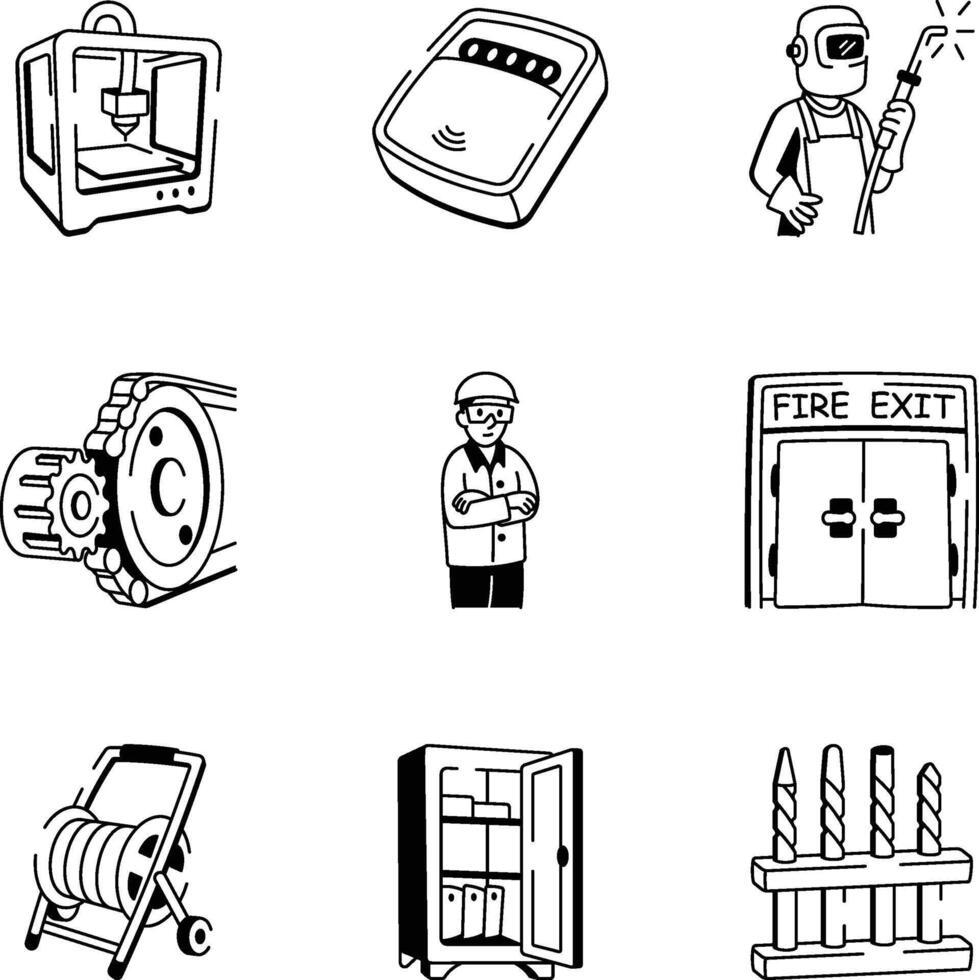 Pack of Hand Drawn Factory Icons vector