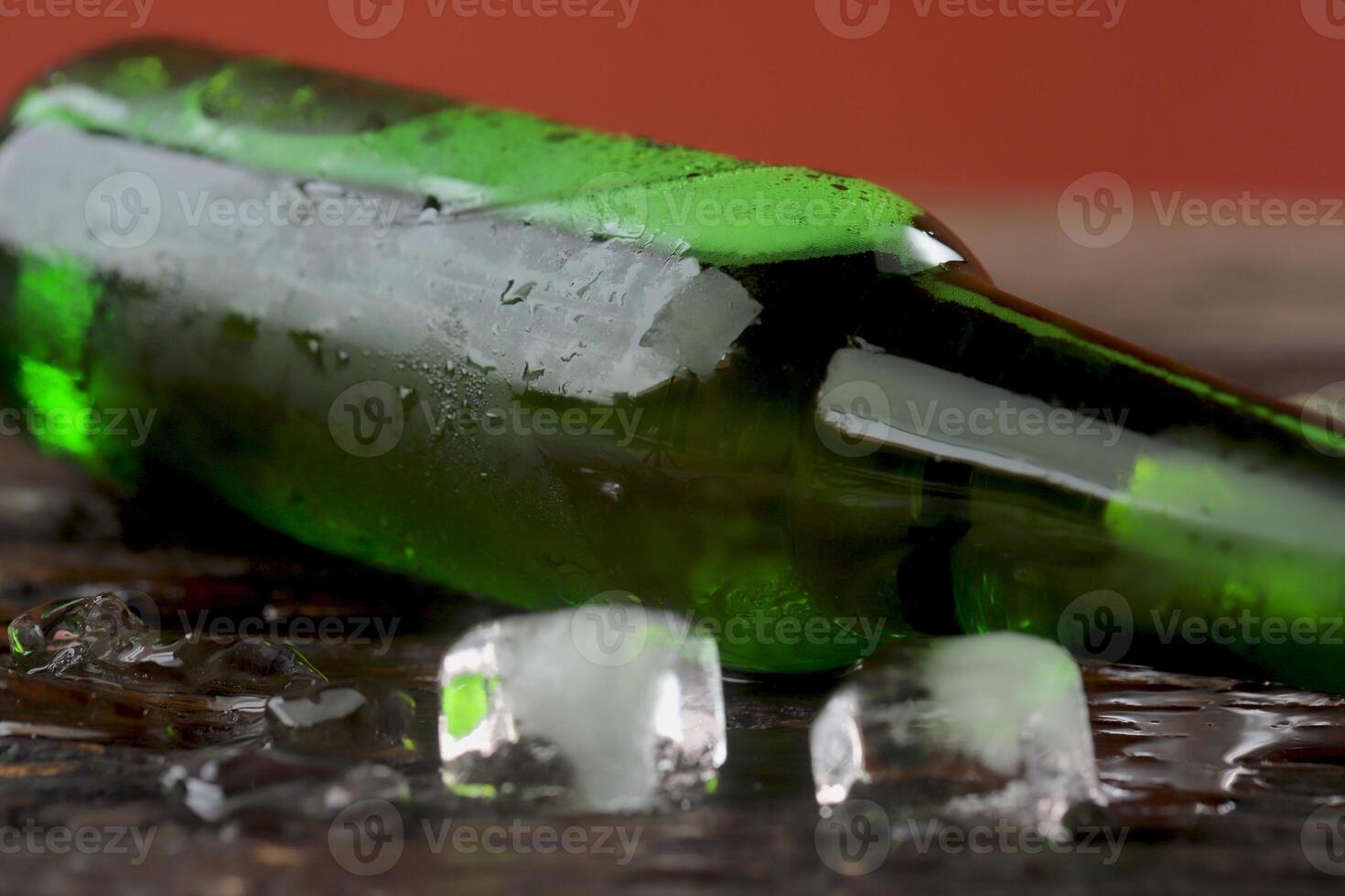 cold green beer bottle come refreshing touch. photo