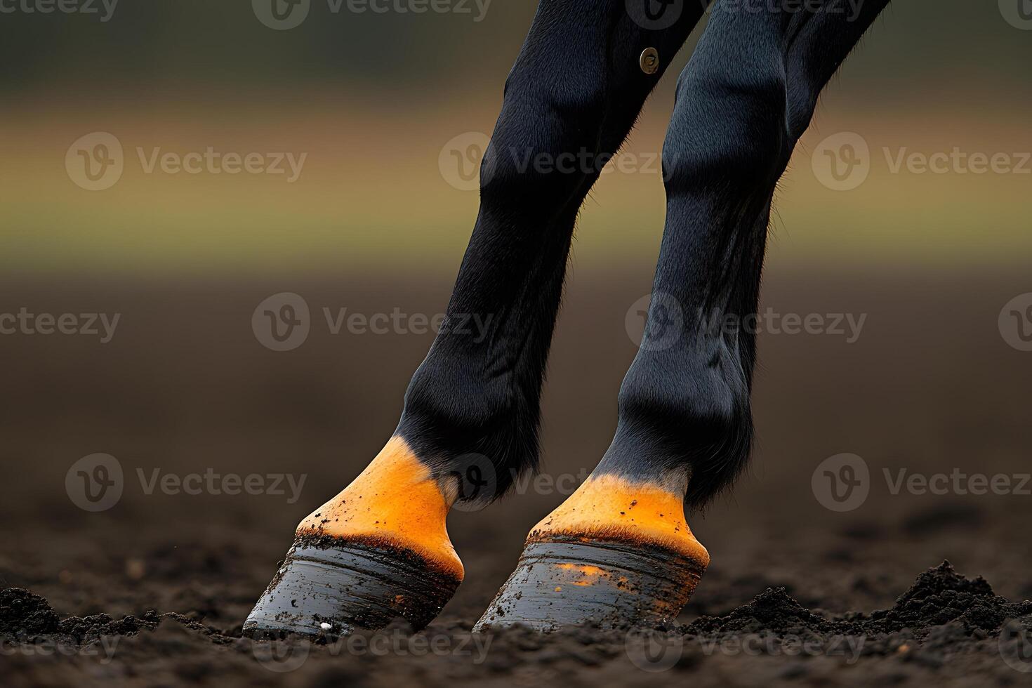 Close-Up of Horse Hooves on Dirt Surface for Equestrian Sports Design photo