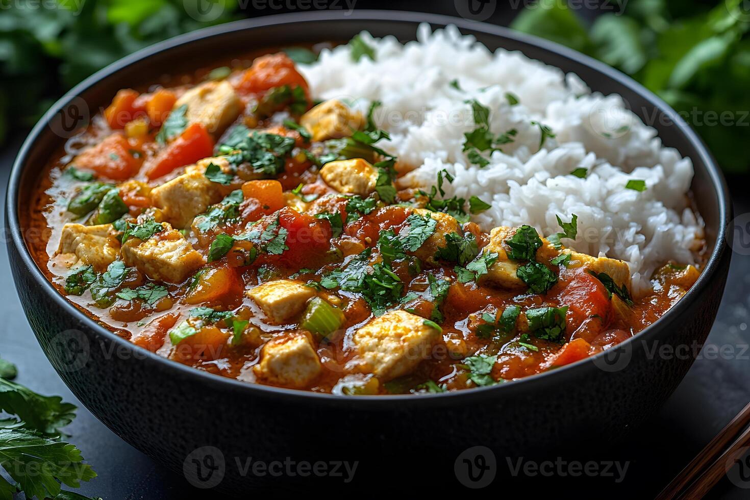 Spicy Tofu Curry with Rice - Perfect for Vegetarian Cuisine and Asian Fusion Menus photo