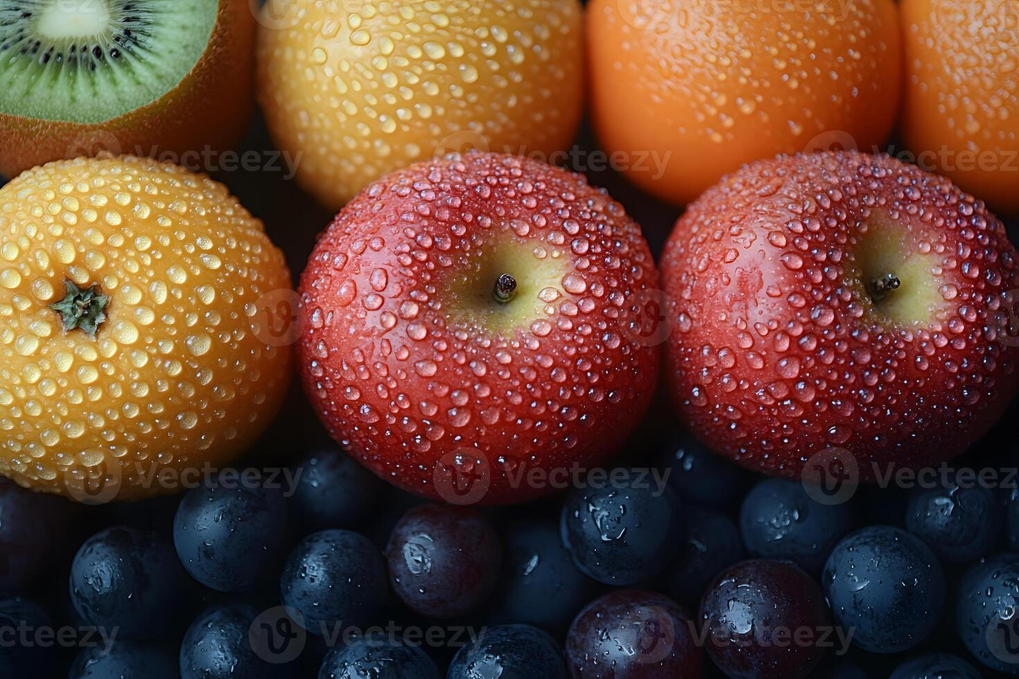 Fresh Assorted Fruits with Water Droplets for Healthy Living and Nutrition Concepts photo