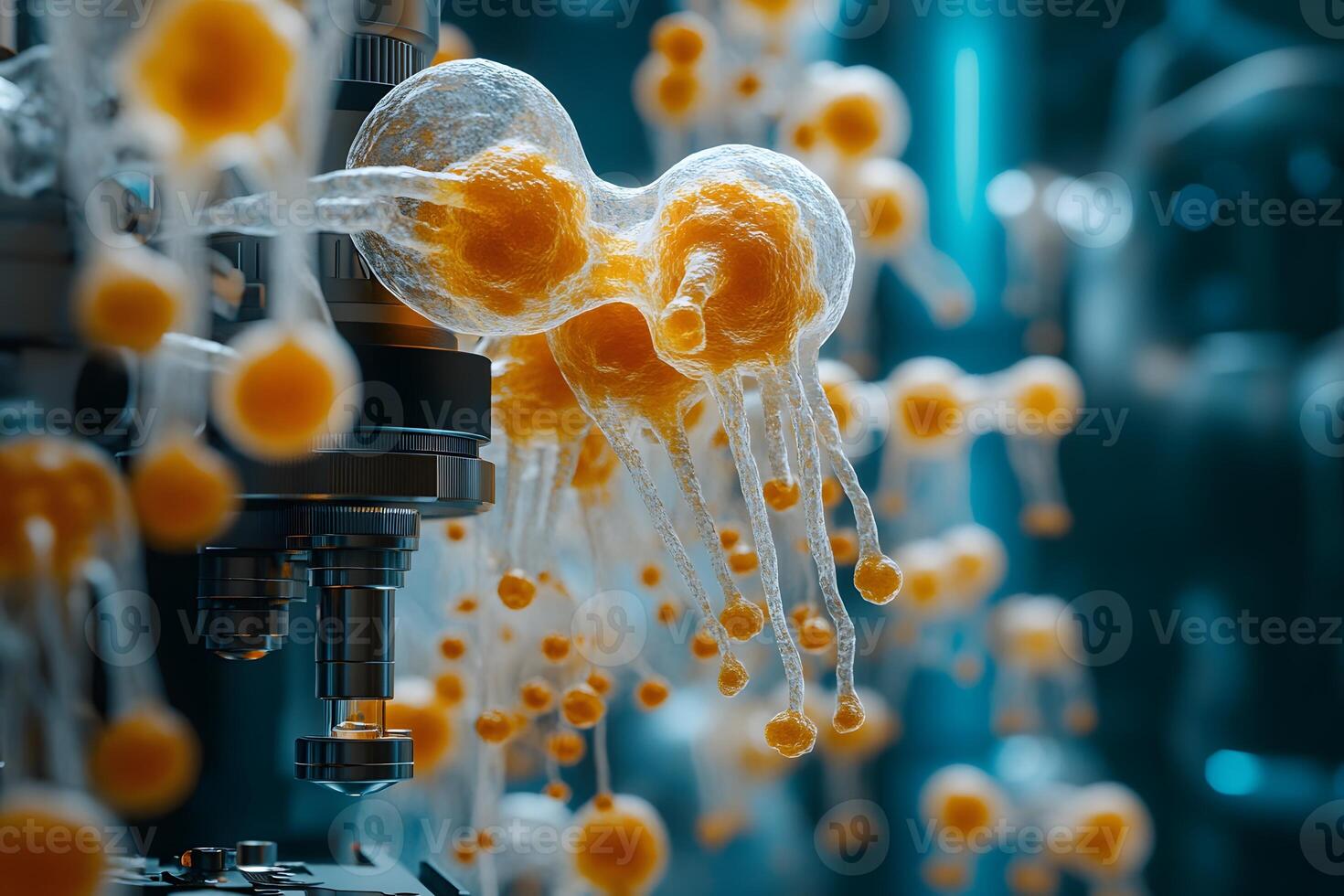 Futuristic Bioengineering Lab with Organic Structures and Advanced Microscopes photo