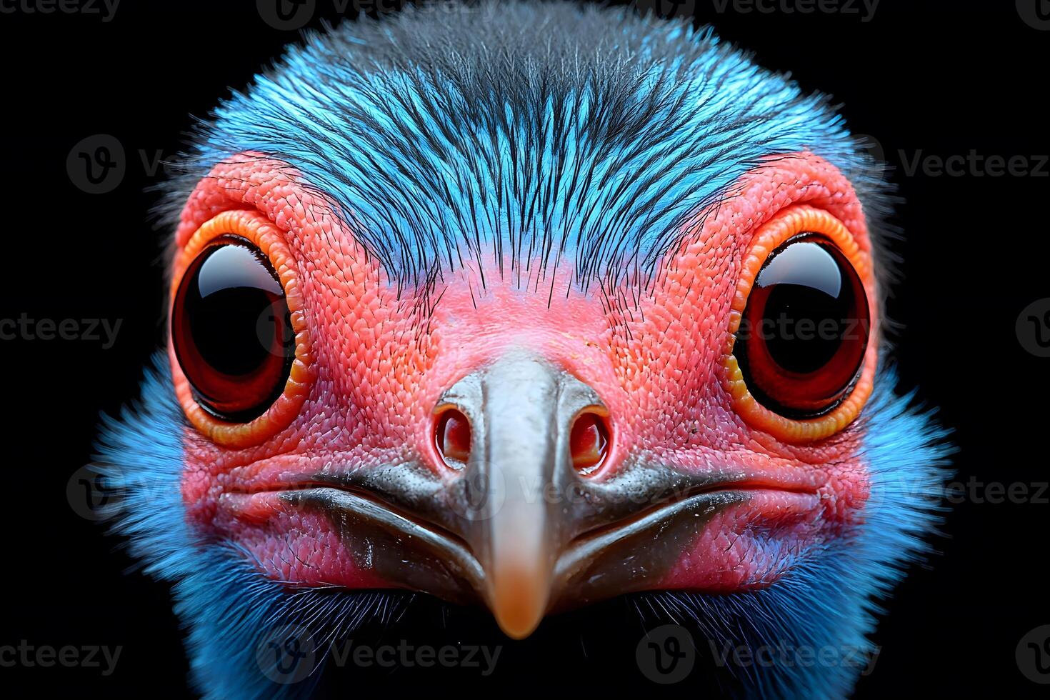 Vivid Close-Up of Exotic Bird with Vibrant Blue and Pink Plumage for Nature-themed Artwork photo