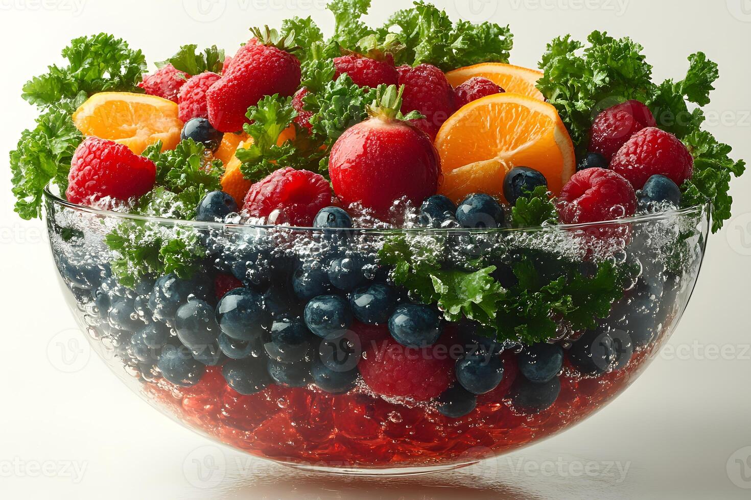 Fresh Fruit and Kale in Sparkling Water for a Healthy Lifestyle Concept Poster photo