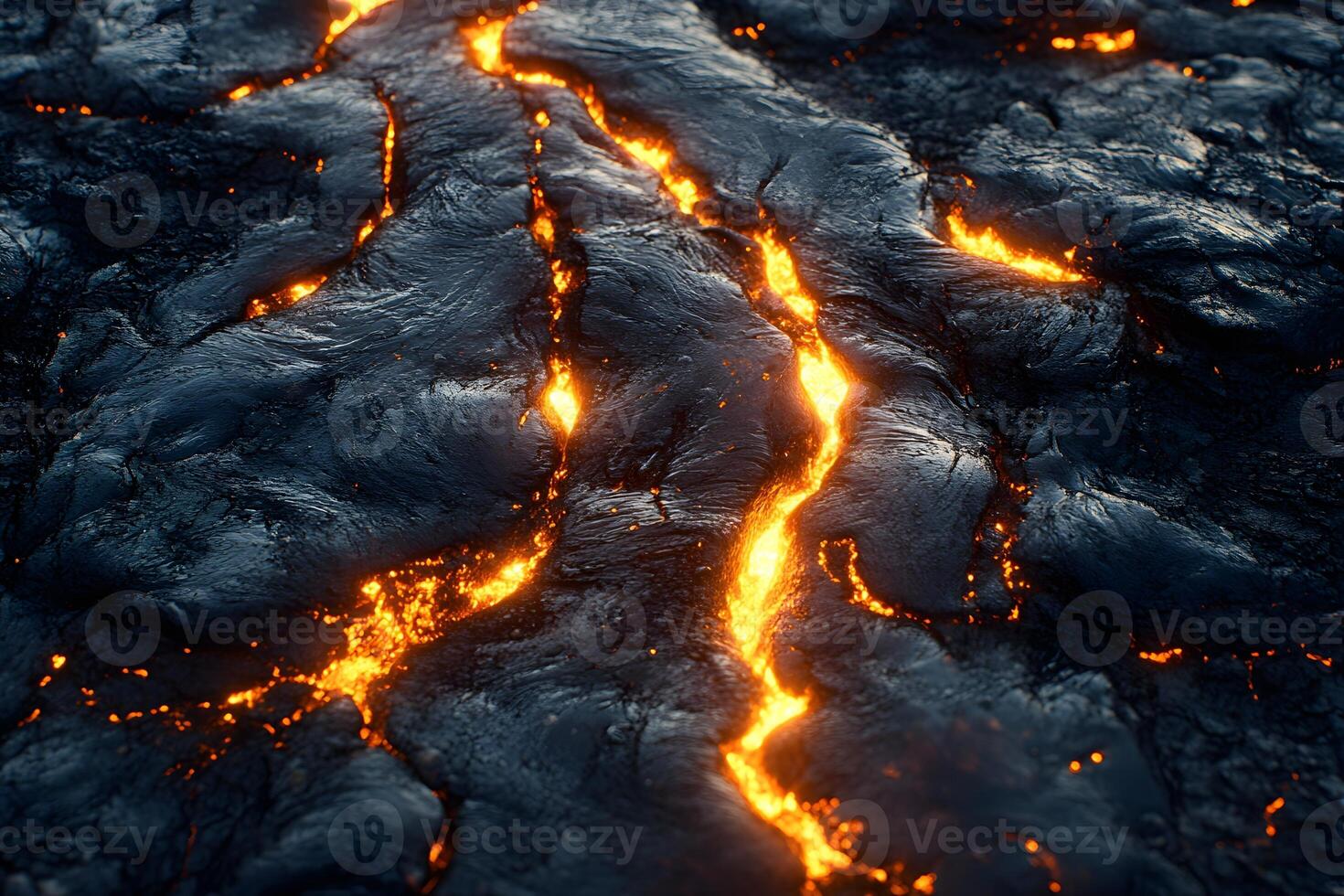 Molten Lava Flowing Through Cracks in Volcanic Rock - Nature Power and Geology Background photo