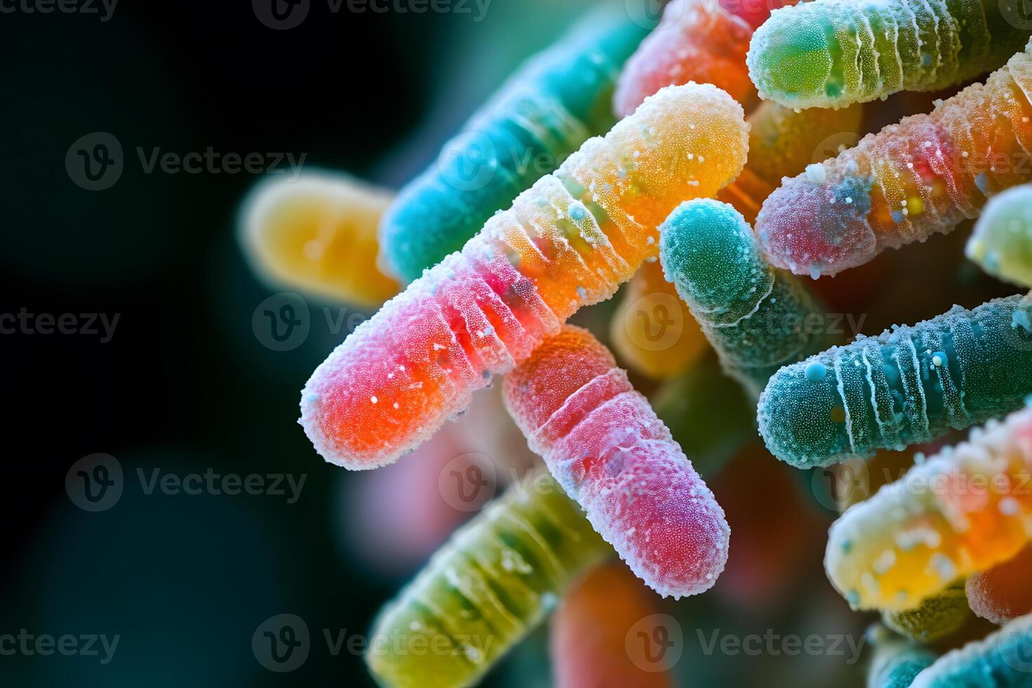 Colorful Microbial Life Close-Up of Frost-Covered Multicolored Microorganisms photo
