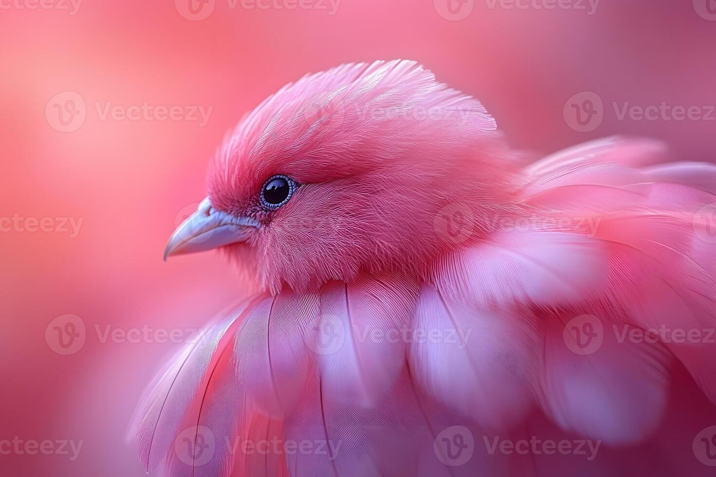 Vibrant Pink Bird with Soft Feathers on Blurred Pink Background for Nature Design photo