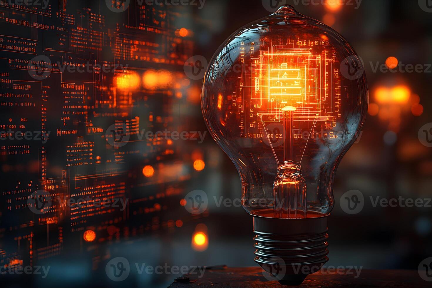 Futuristic Technology Concepts Featuring Illuminated Circuit Boards and Lightbulb Design photo