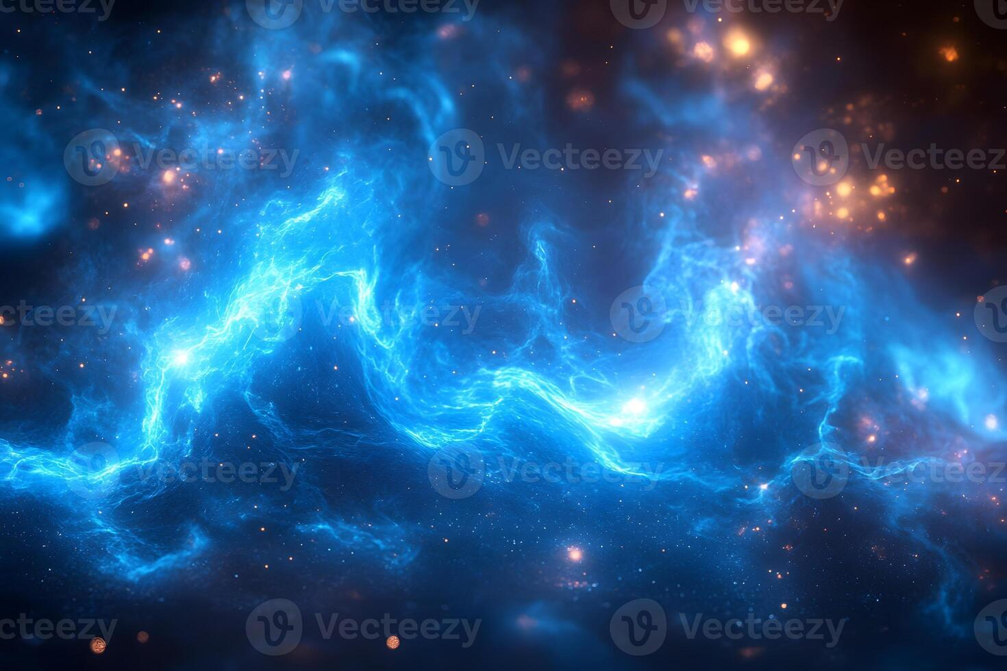 Mystical Cosmic Nebula in Vibrant Blue and Gold for Sci-Fi Design photo