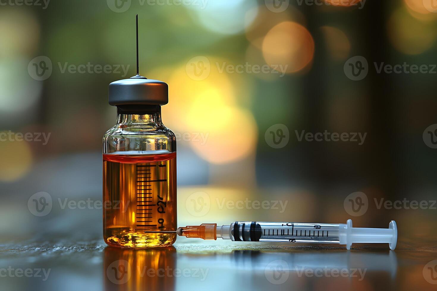 Medical Injection Concept with Vial and Syringe for Healthcare and Vaccination photo