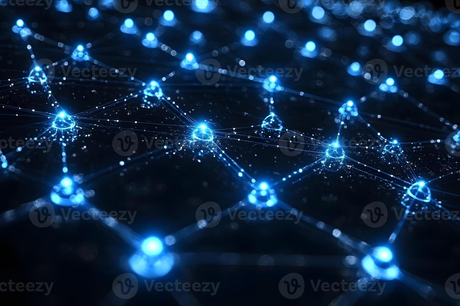 Digital Network Connectivity in Abstract Blue Glowing Node Structure for Technology Design photo