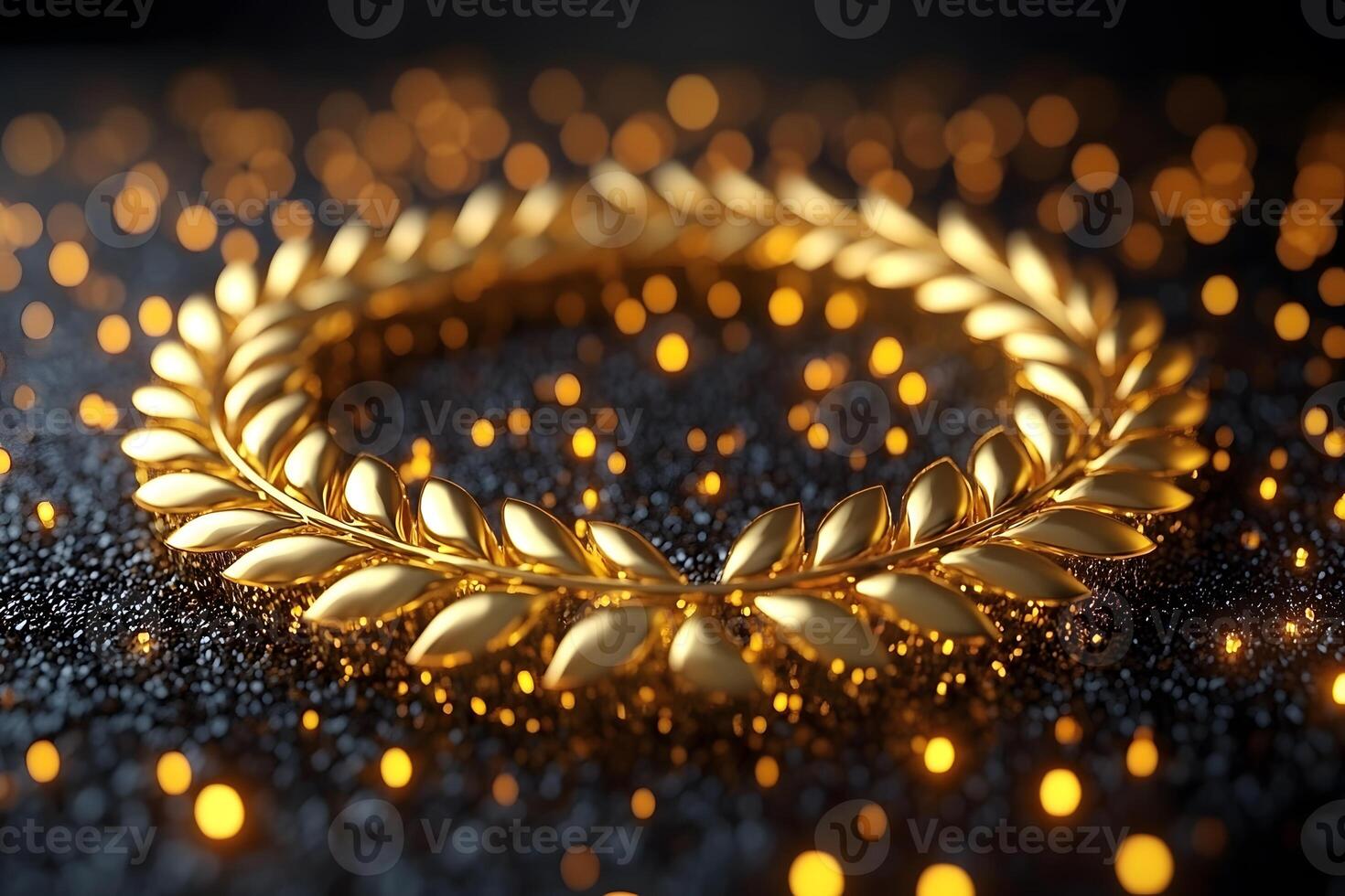 Golden Laurel Wreath with Glittering Bokeh for Achievement and Victory Concepts photo