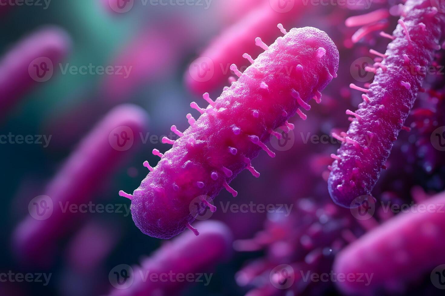 Close-Up of Bacteria Microorganisms in Vibrant Pink Hues for Science and Education photo
