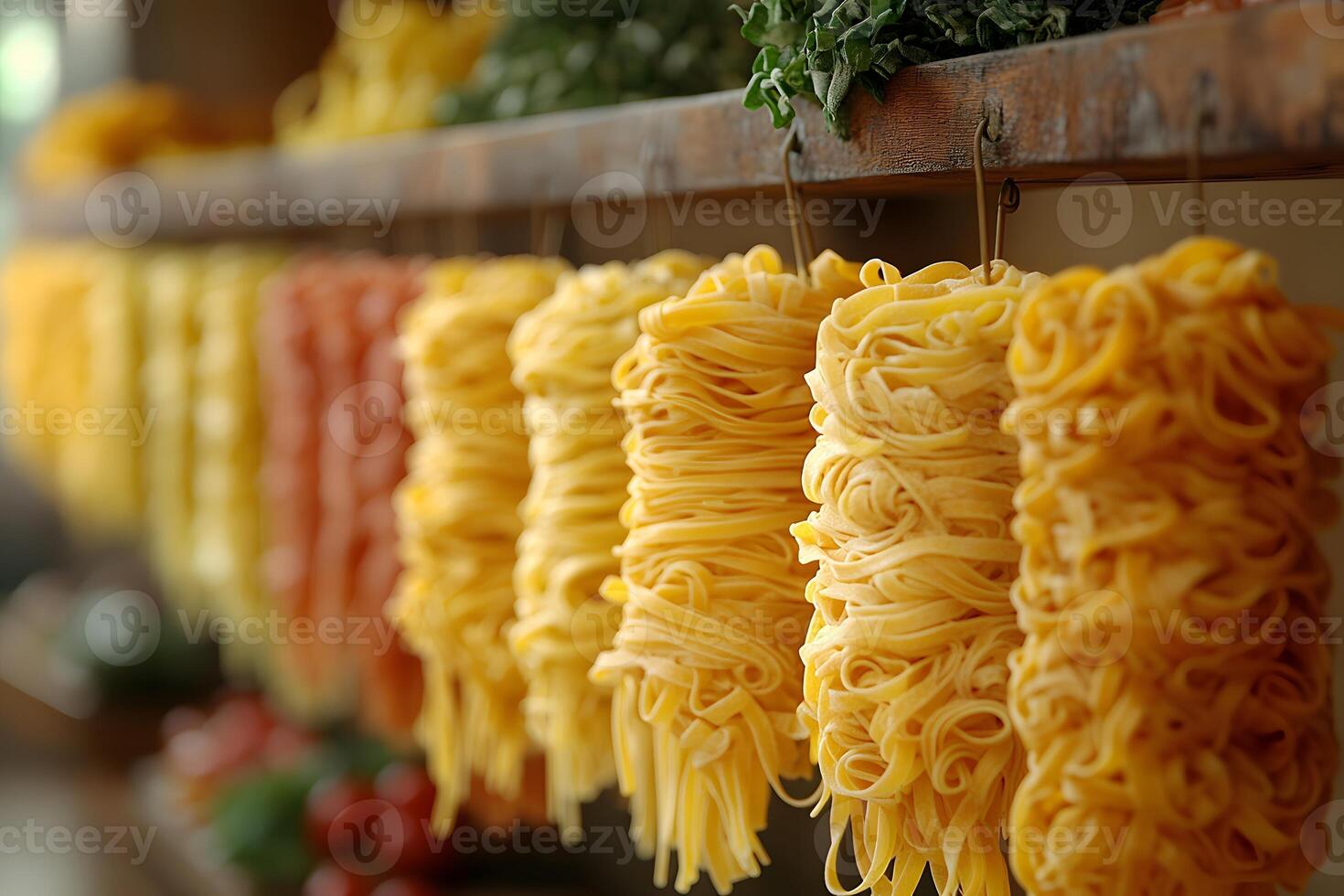 Fresh Homemade Pasta Display with Varied Colors for Culinary Inspiration and Kitchen Decor photo