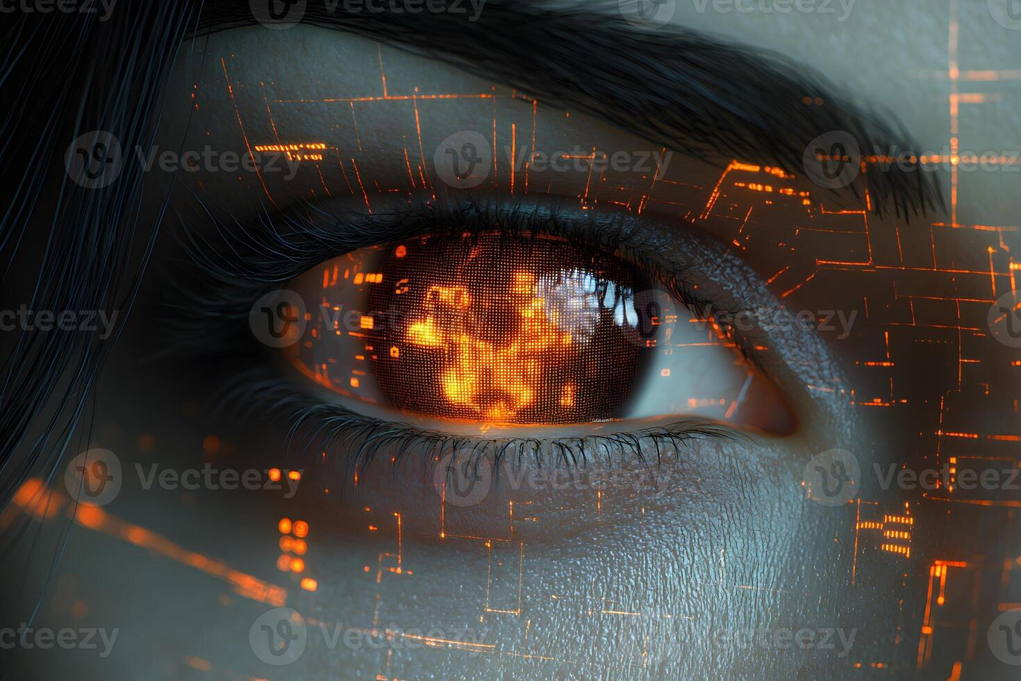 Futuristic Cybernetic Eye with Digital Interface and Glowing Circuitry photo