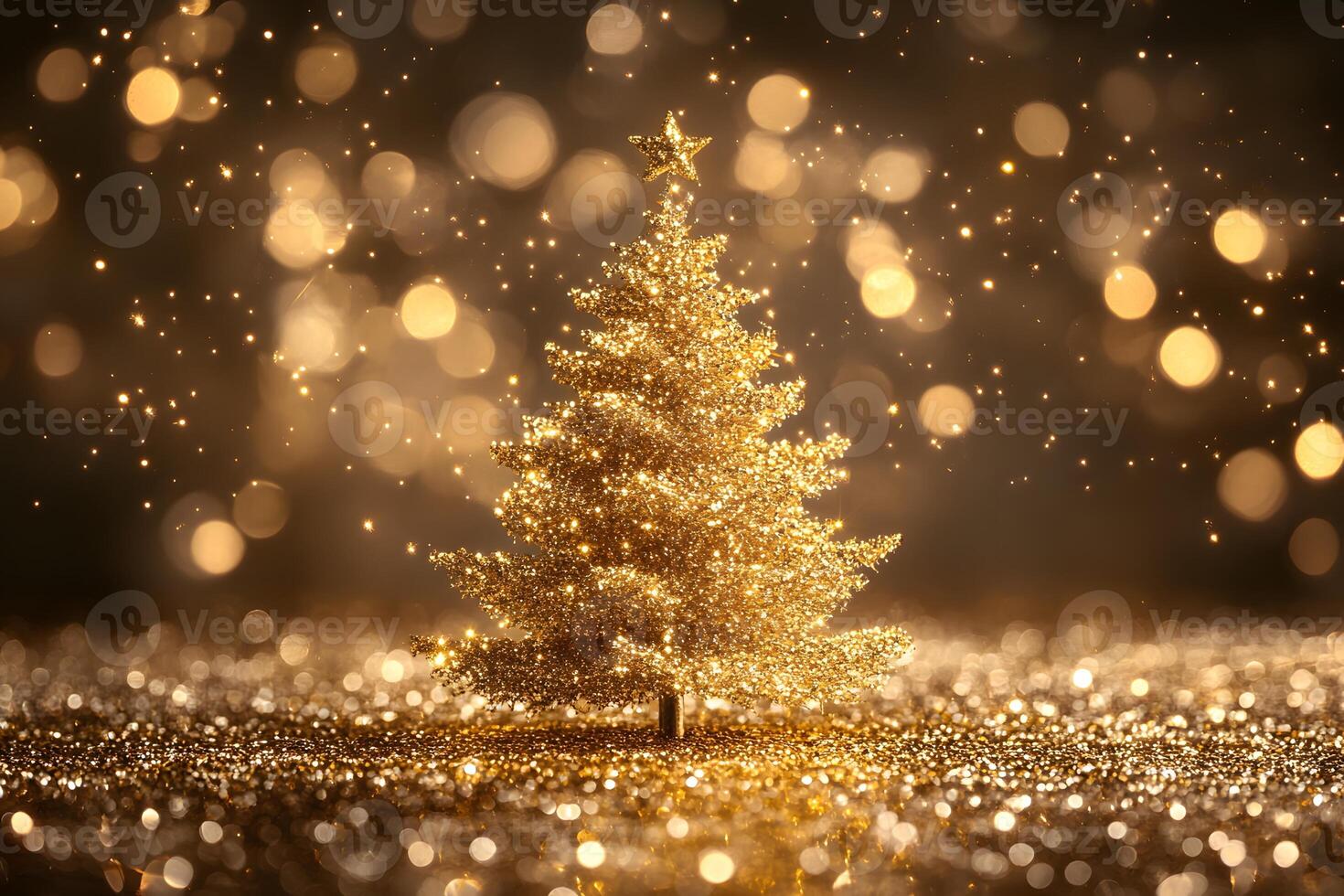 Festive Holiday Spirit Shimmering Gold Christmas Tree for Elegant Seasonal Design photo