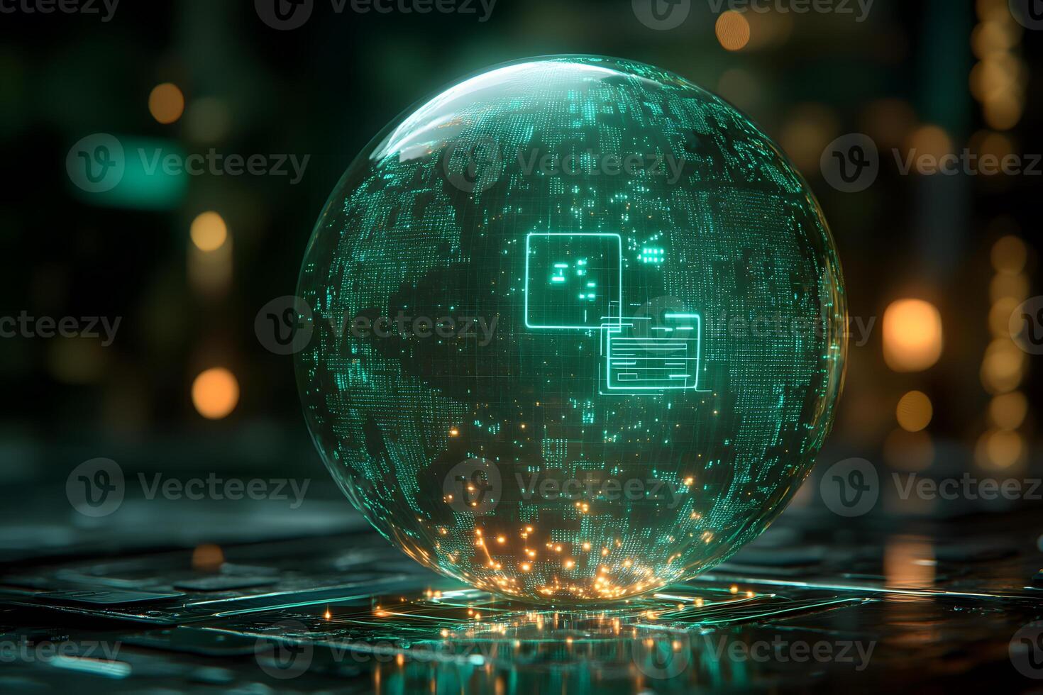 Futuristic Digital Globe with Data Visualization for Technology and Innovation Concepts photo