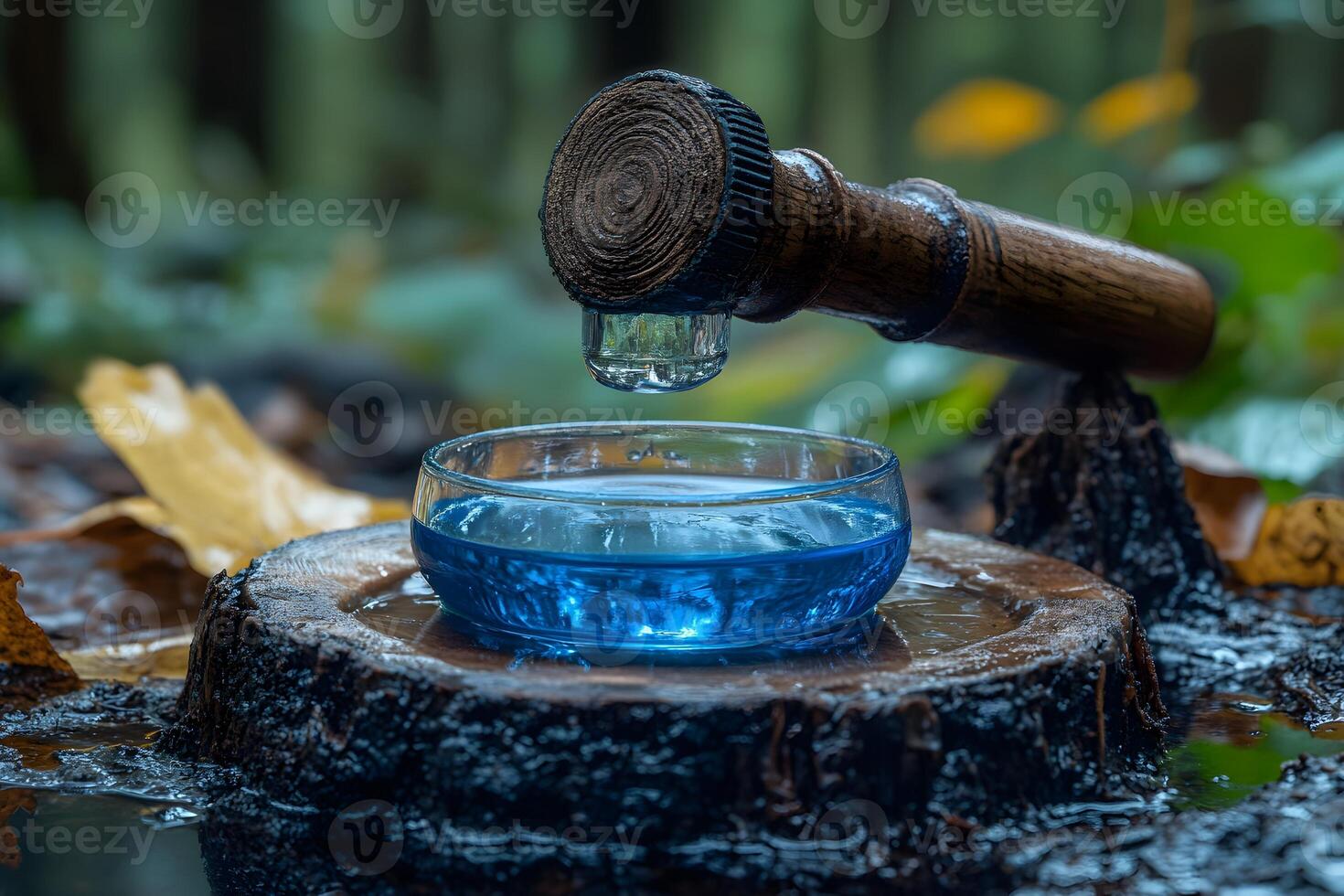 Rustic Water Fountain in Forest Setting - Nature Photography for Eco-Friendly Designs photo