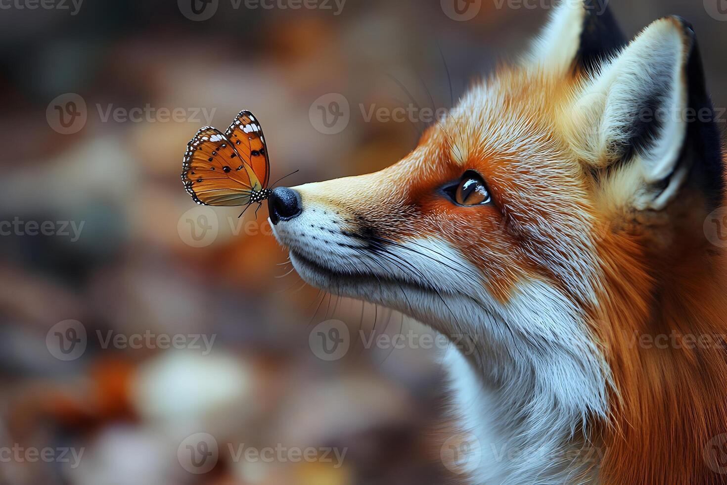 Enchanting Encounter Fox and Butterfly in Autumn Wilderness for Nature and Wildlife Art photo