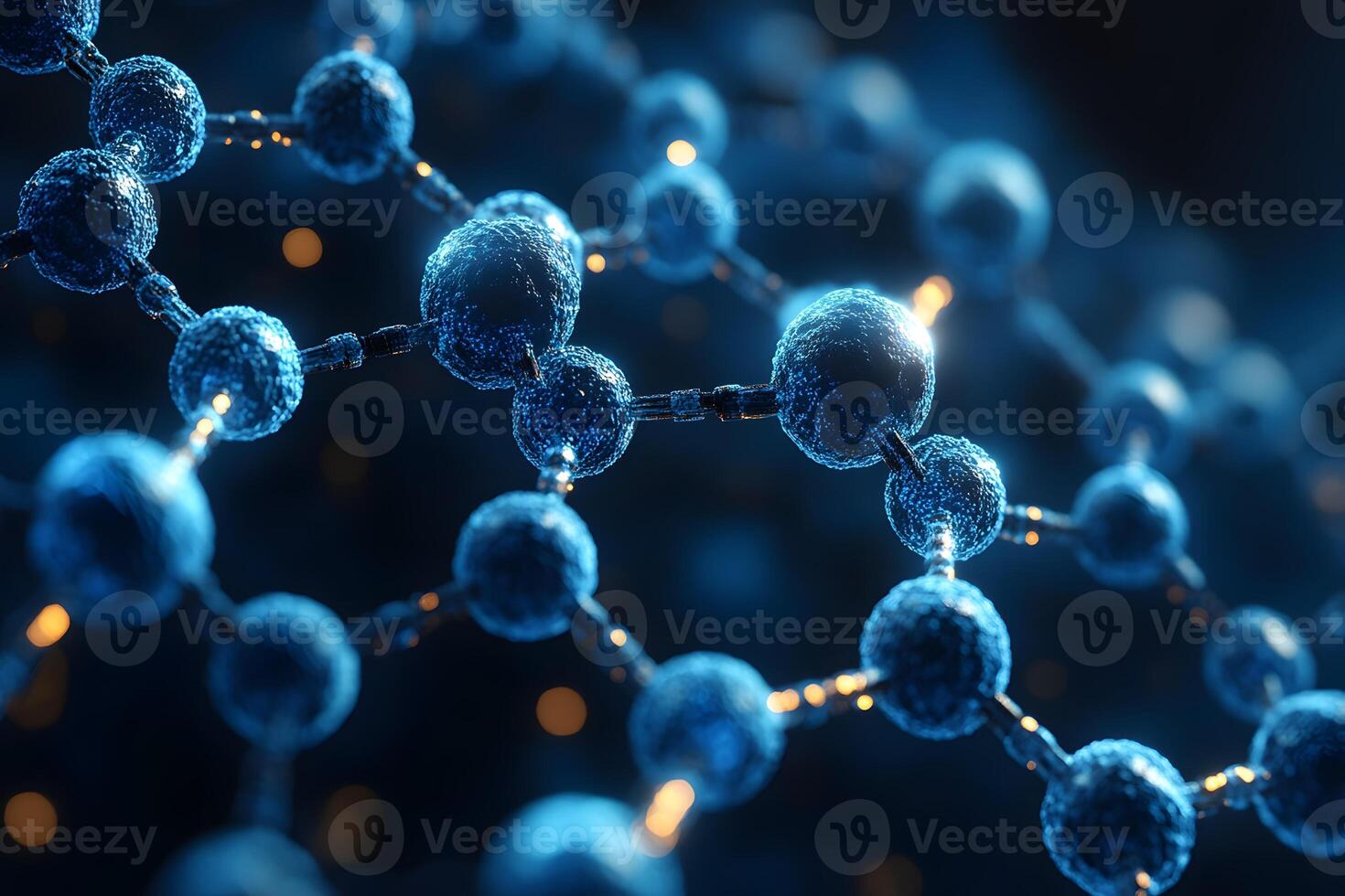 Abstract Molecular Structure of Blue Spheres with Glowing Connections for Scientific Visualizations photo