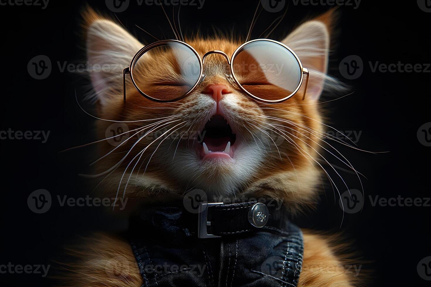 Fashionable Ginger Kitten in Sunglasses Enthusiastically Enjoys Stylish Moments photo