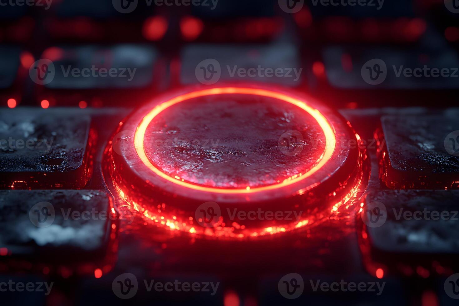 Futuristic Red-Illuminated Interface Button on Grunge Surface for Sci-Fi Themes photo