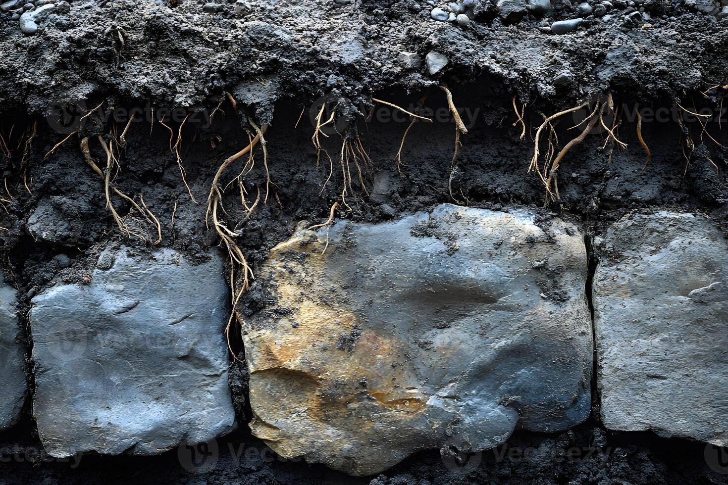 Detailed Cross-Section of Soil Layers with Roots for Educational and Environmental Design photo