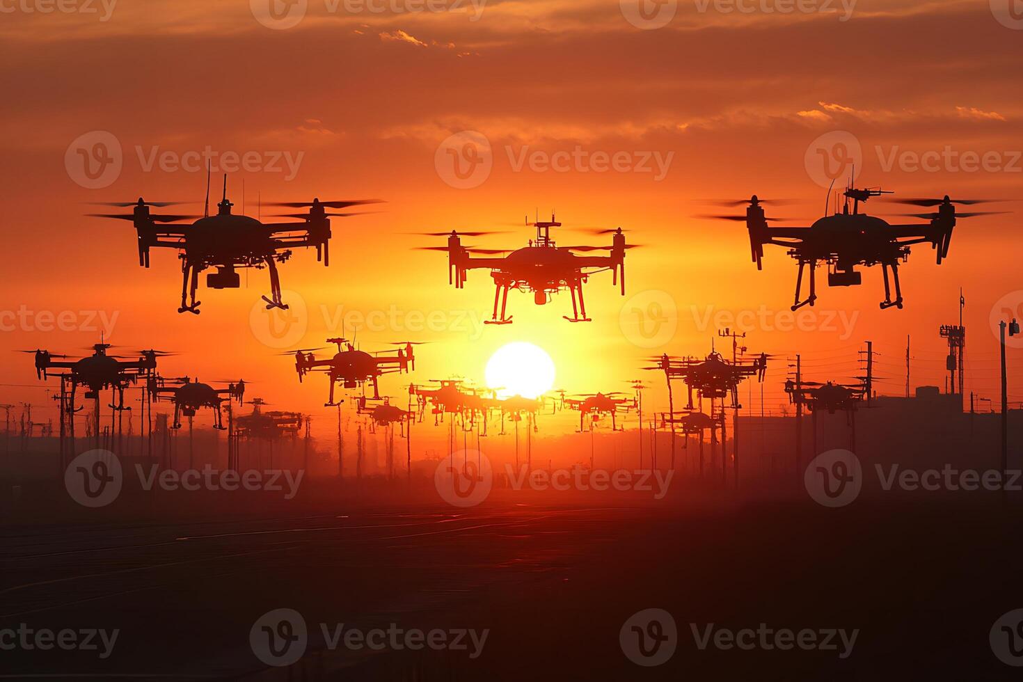 Drones at Sunset Aerial Technology and Innovation in Action photo