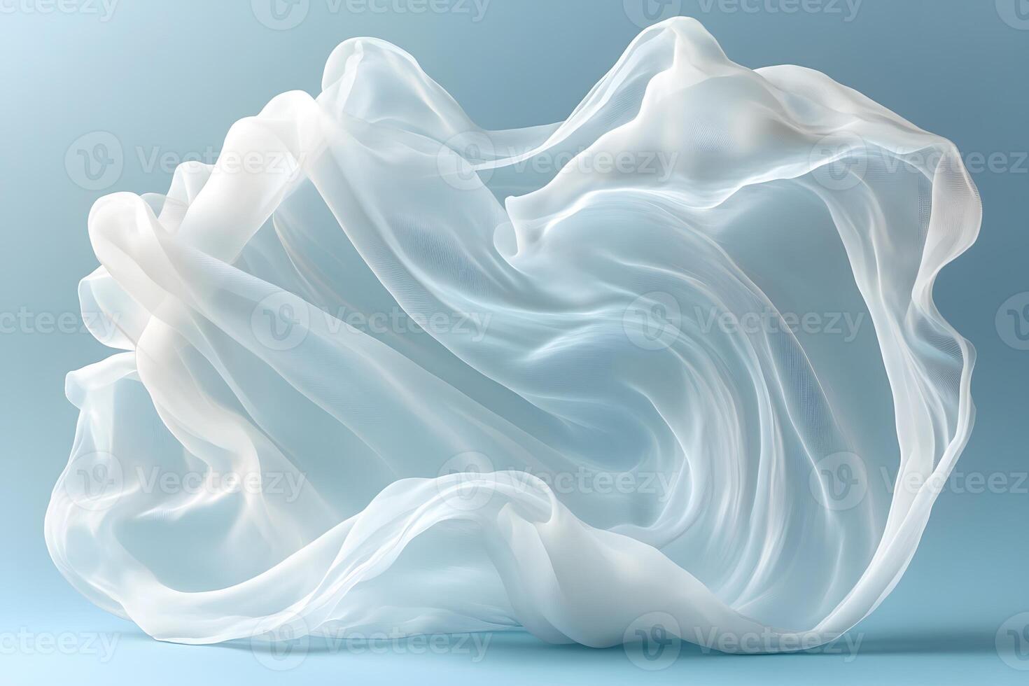 Elegant Flowing Silk Fabric on Light Blue Background for Design and Decoration Concepts photo