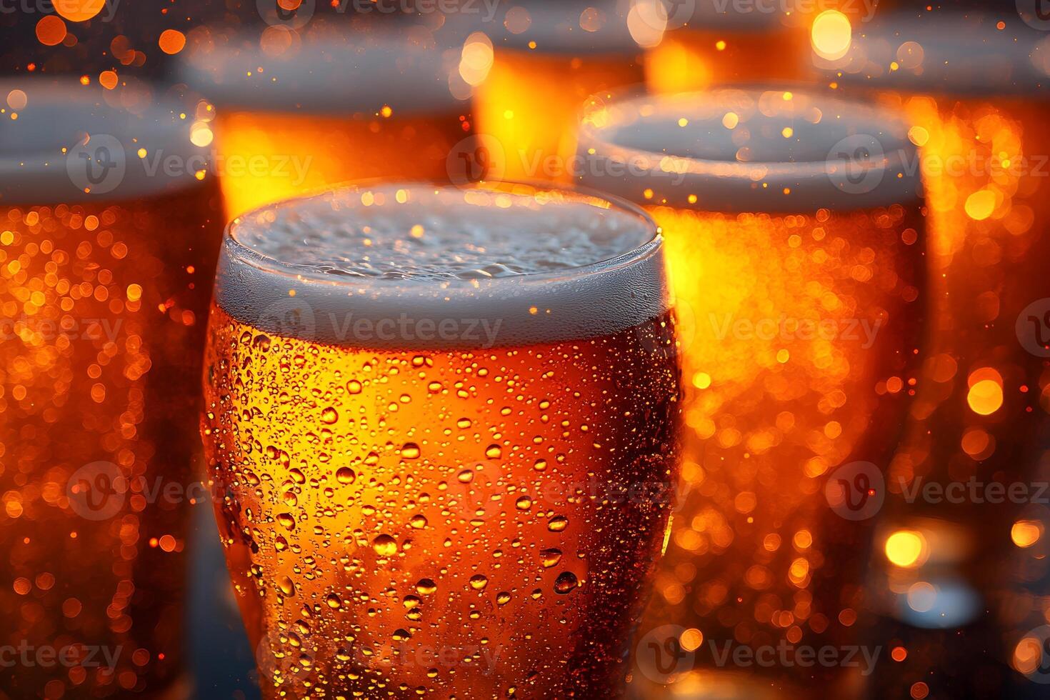 Cheers to the Weekend Vibrant Beer Glasses with Frosty Foam in Golden Light photo